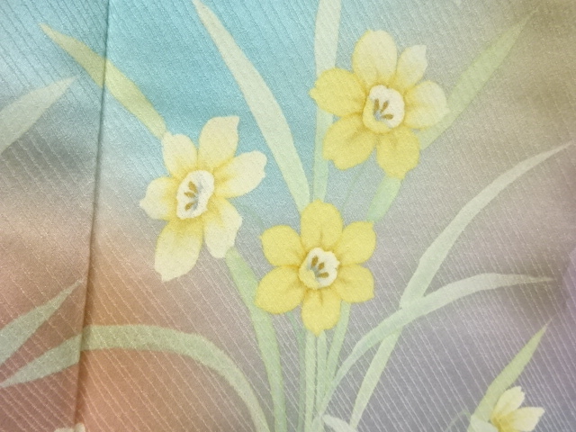  アンティーク　薔薇に水仙模様着物